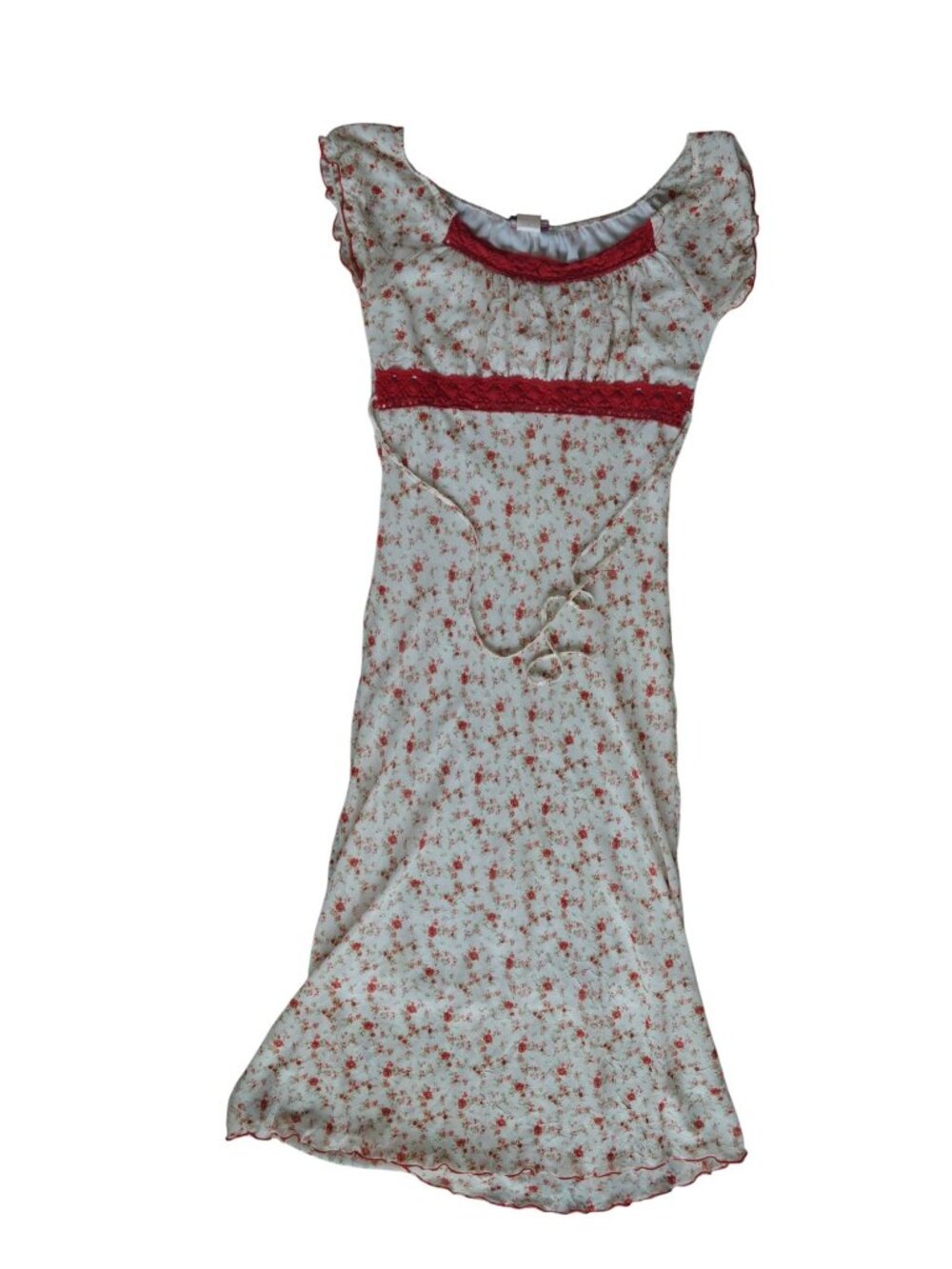 Vintage Y2K Monteau Red White Micro Floral Maxi Dress Womens Size XS Cottagecore - Picture 8 of 8